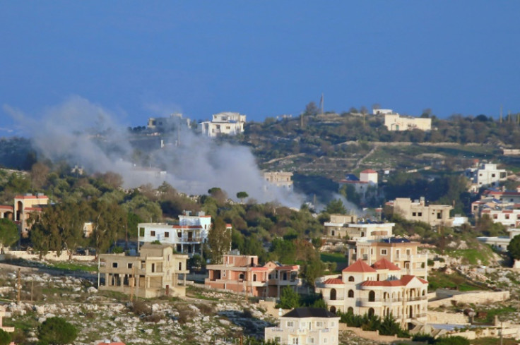 Smoke rises over buildings in the southern Lebanese border town of Blida following reported Israeli bombardment on January 6, 2024