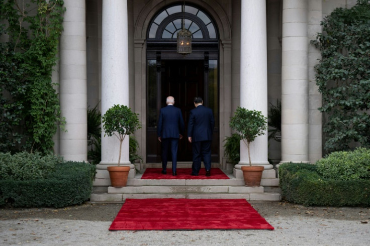 US President Joe Biden and Chinese President Xi Jinping arrive for a summit in Woodside, California on November 15, 2023