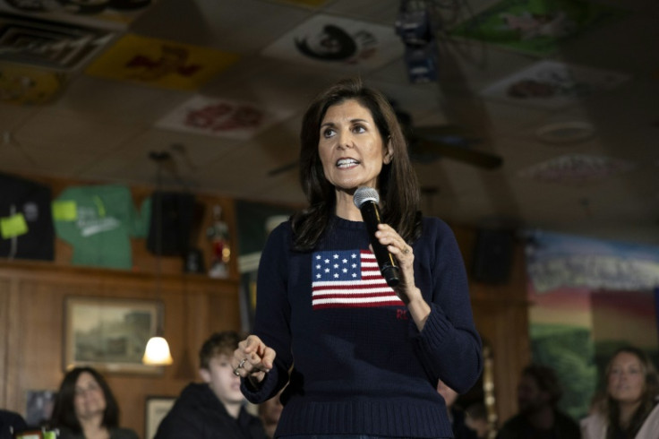 US Republican presidential candidate Nikki Haley speaks at a campaign stop