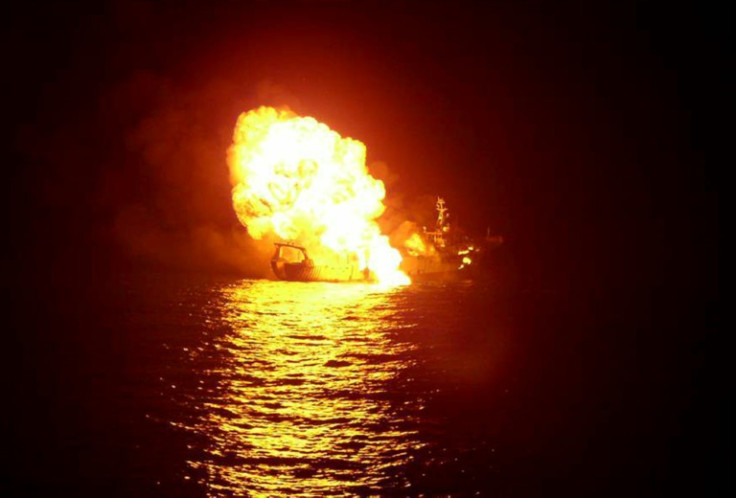 Indian warships have been deployed on anti-piracy operations since 2008; in this 2008 photo released by the Indian Navy a suspected pirate ship burns after being hit