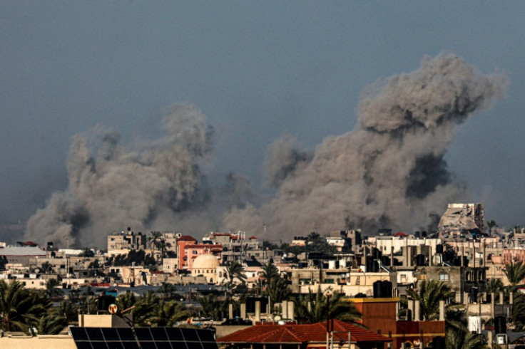 Palls of smoke over Rafah in the southern Gaza Strip during Israeli bombardment