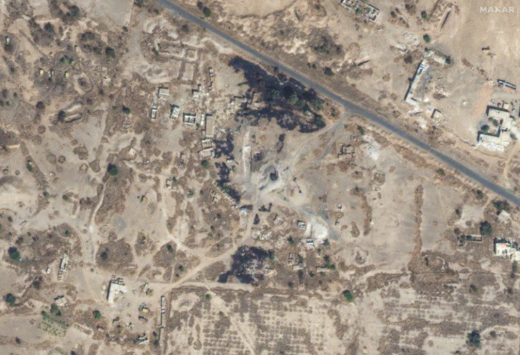 A satellite image shows the aftermath of an air strike on a radar site near Sanaa International Airport, Yemen, following US and UK bombardment of rebel targets in Yemen
