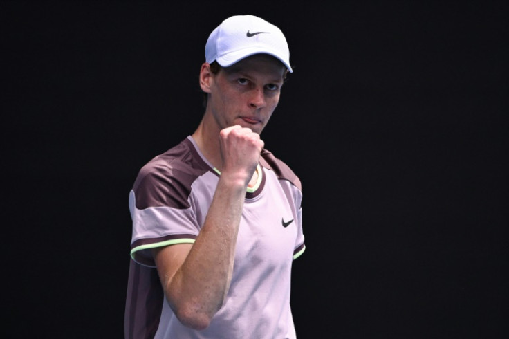 Jannik Sinner celebrates victory against Botic van de Zandschulp in the first round of the Australian Open