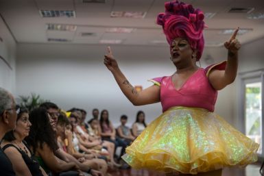 Brazilian drag queen Helena Black, played by Sao Paulo actor and art teacher Paulo Reis, performing in the southeastern city of Sao Jose dos Campos