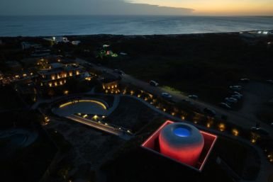 Aerial view of Skyspace experience "Ta Khut" created by James Turrell, in Jose Ignacio