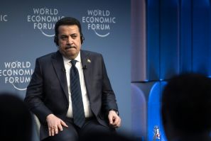 Iraqi Prime Minister Mohamed Shia al-Sudani attends a session at the World Economic Forum in Davos