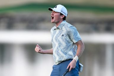 American Nick Dunlap reacts to winning The American Express tournament to become the first amateur since 1991 to win a US PGA Tour event