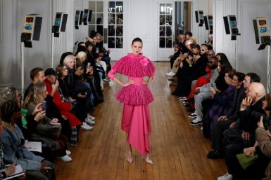 A rafia dress in flamingo pink was among the highlights at Ayissi's show