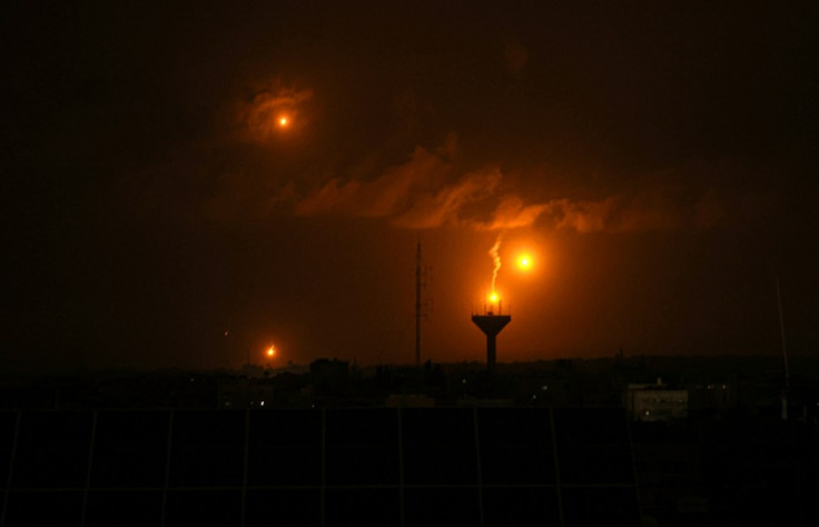 Flares fired by Israel over Khan Yunis in the southern Gaza Strip on January 23, 2024
