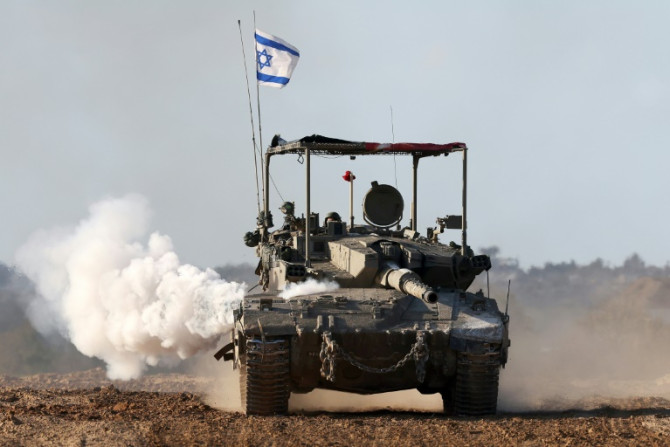 An Israeli army tank in southern Israel along the border with the Gaza Strip on January 24, 2024