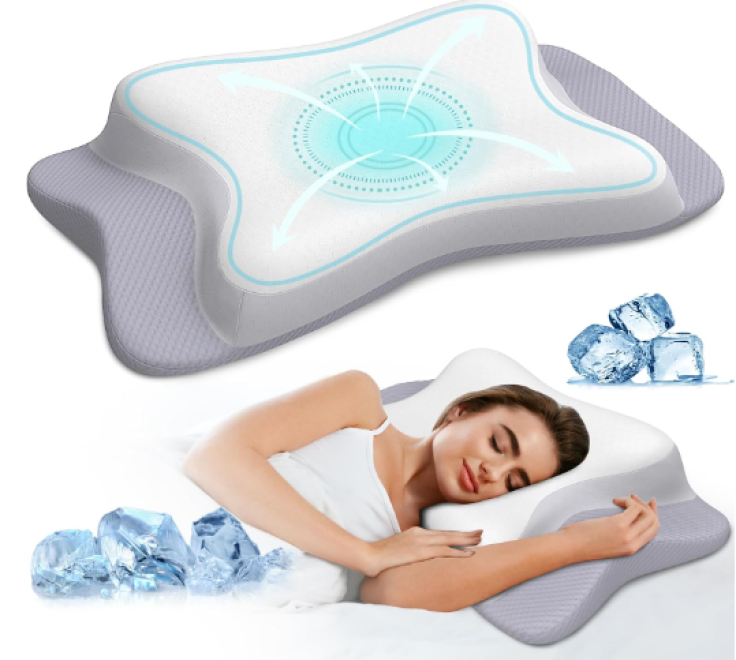 Ergonomic Memory Foam Neck Pillow with Cooling Case 