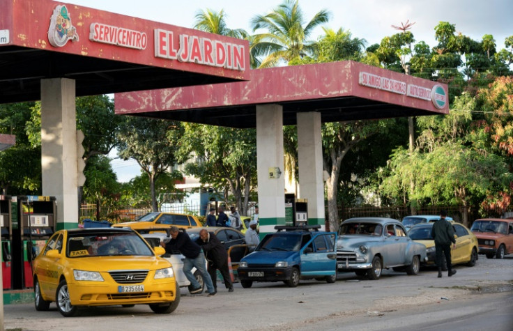 Drivers queue to fill their tanks at a petrol station in Havana, on January 31, 2024