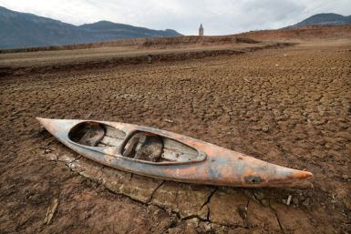 A kayak in a dried-out reservoir in Girona in Catalonia