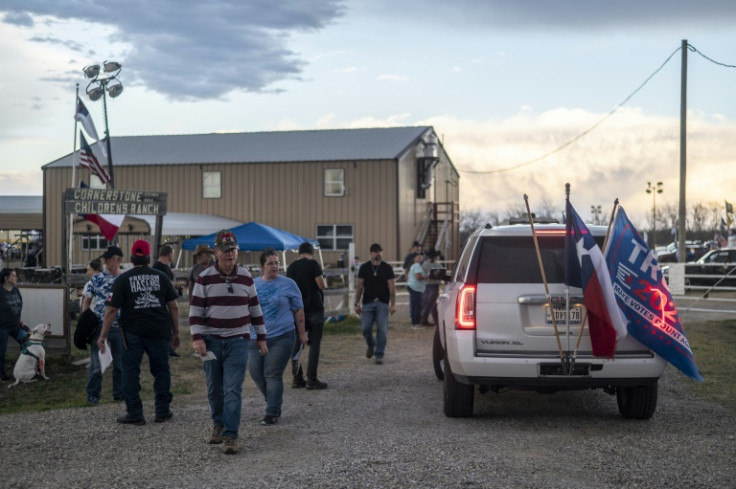 Participants in a 'Take our border back' convoy arrive at a ranch near Quemado, Texas on February 2, 2024