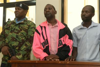 Self-proclaimed pastor Paul Nthenge Mackenzie (C) has also been charged with terrorism, manslaughter as well as child torture and cruelty