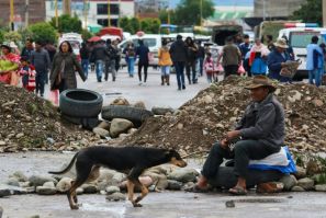 Supporters of former president Evo Morales block a highway in Vinto, Bolivia on February 1, 2024
