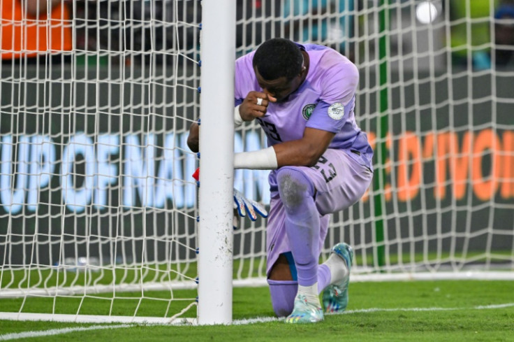 Nigeria goalkeeper Stanley Nwabali reacts after an Africa Cup of Nations semi-final victory over South Africa.