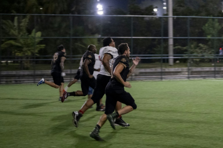 Players of Brazil's Vasco American Football team take part in a training session in Rio de Janeiro, Brazil on February 6, 2024