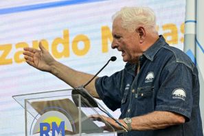 Former Panamanian president Ricardo Martinelli speaks during a political rally in Panama City on February 3, 2024