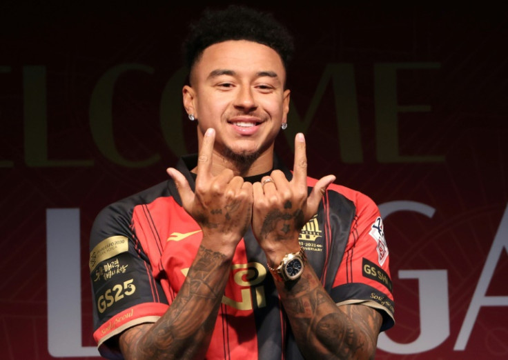 Former Manchester United and England midfielder Jesse Lingard poses during a press conference at Seoul World Cup Stadium in Seoul