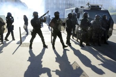 Police and demonstrators clashed in Lyon during the 2010 pension reform protests