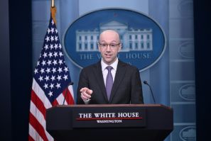 Spokesman for the White House Counsel's Office Ian Sams speak during the daily briefing in the Brady Briefing Room of the White House in Washington, DC, on February 9, 2024. The White House attacked on Friday a devastating special counsel report for makin