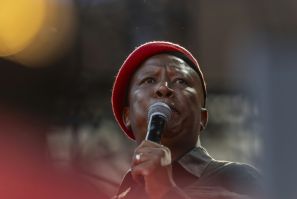 Economic Freedom Fighters' (EFF) firebrand leader Julius Malema (c)