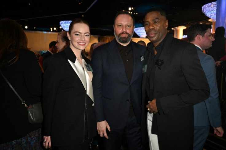 'Poor Things' best actress nominee Emma Stone and director Yorgos Lanthimos attend the Oscars luncheon, along with 'Rustin' star Colman Domingo
