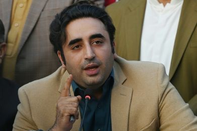 Pakistan Peoples Party (PPP) chairman Bilawal Bhutto Zardari speaks at a news conference in Islamabad