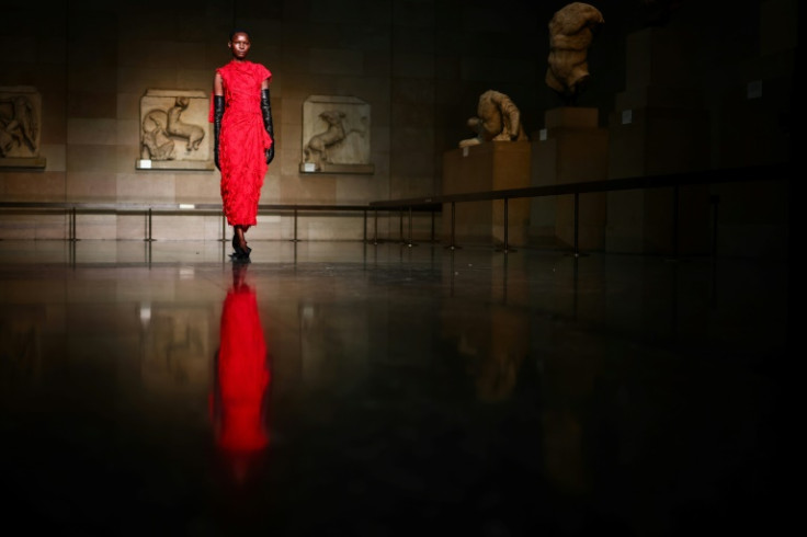 Designer Erdem Moralioglu chose the impressive setting of the Athens Parthenon sculptures showroom at the British Museum