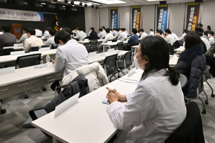 Trainee doctors attend an emergency meeting at the Korean Medical Association building on February 20, 2024