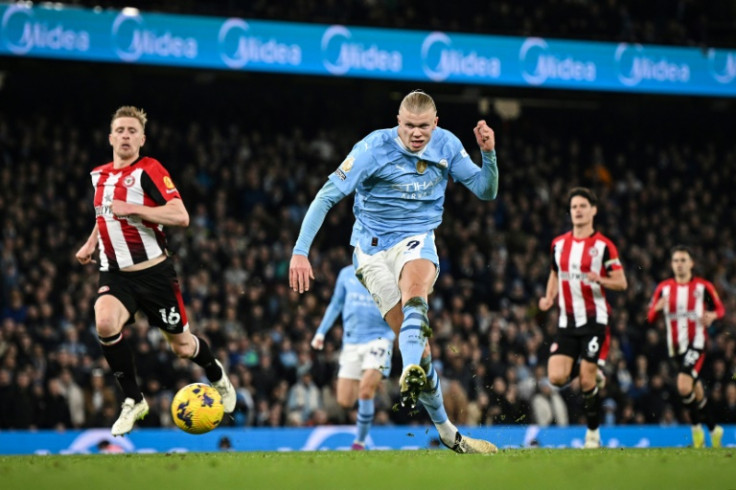 Erling Haaland (centre) scored the only goal in Manchester City's 1-0 win over Brentford