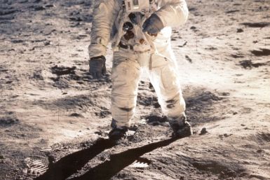 US Astronaut Edwin "Buzz" Aldrin is shown walking near the Lunar Module on July 20, 1969, during the Apollo 11 space mission