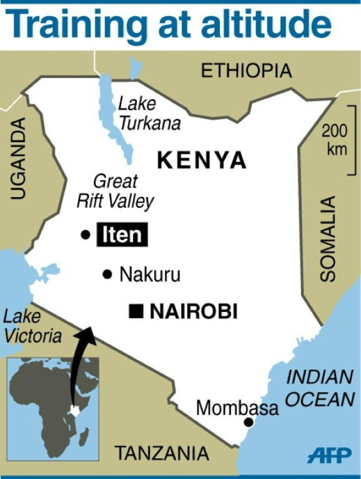 Map locating the village of Iten in Kenya, where top athletes train