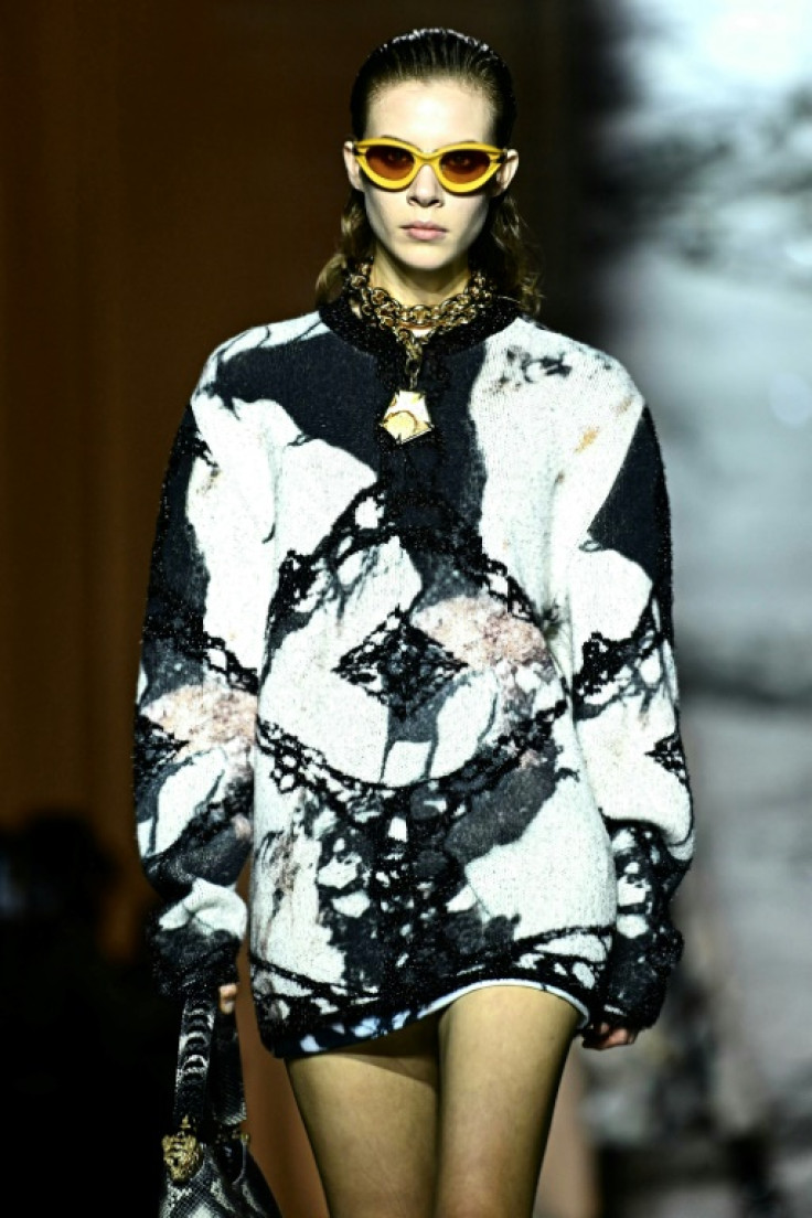 Roberto Cavalli's creative irector Fausto Puglisi turned his gaze to marble for his new collection at Milan Fashion Week