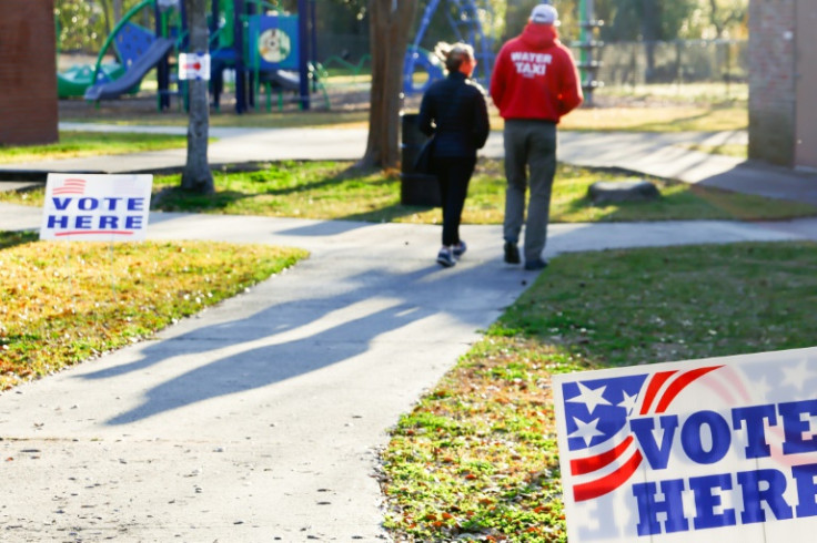 People arrive to vote at the W L Stephens Aquatic Center in Charleston, South Carolina, on February 24, 2024 as the state holds its Republican primary