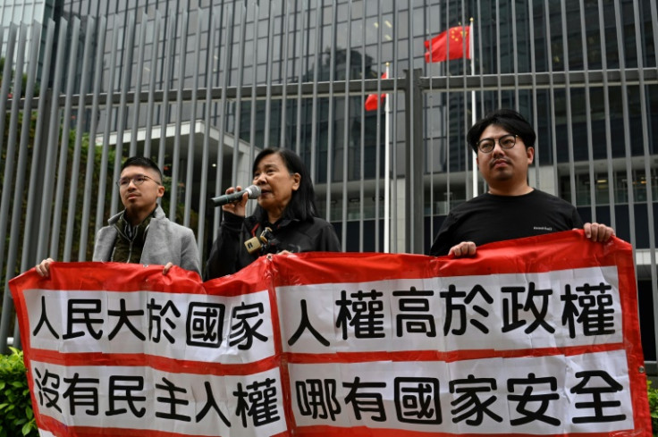 Members of the League of Social Democrats protest against Hong Kong's planned new national security law on Tuesday