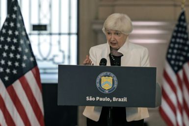US Treasury Secretary Janet Yellen speaks during a press conference in Sao Paulo, Brazil