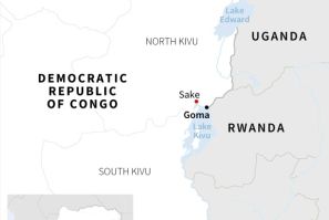 Map of eastern Democratic Republic of Congo, locating Sake and Goma