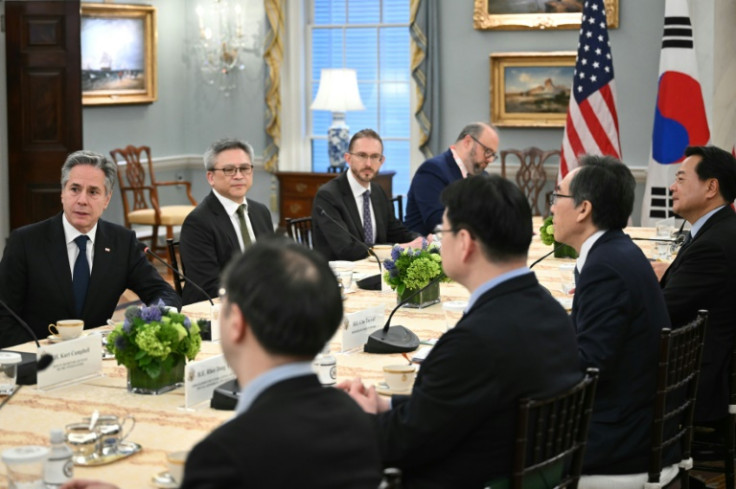 US Secretary of State Antony Blinken (L) meets with South Korean Foreign Minister Cho Tae-yul at the State Department