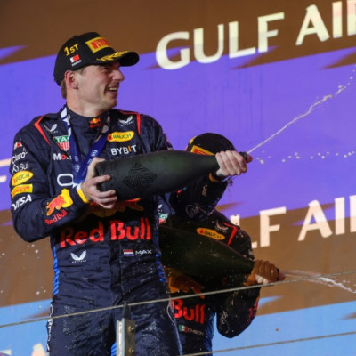 Max Verstappen celebrates winning the season-opening Grand Prix last Saturday