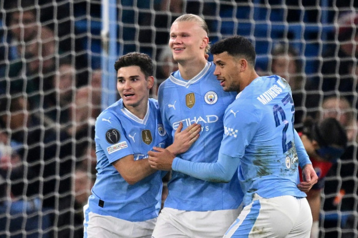 Erling Haaland (centre) was on target in Manchester City's 3-1 win over FC Copenhagen