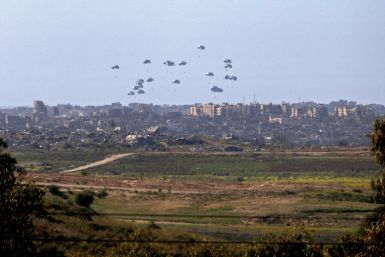 Aid parcels being airdropped over the northern Gaza Strip