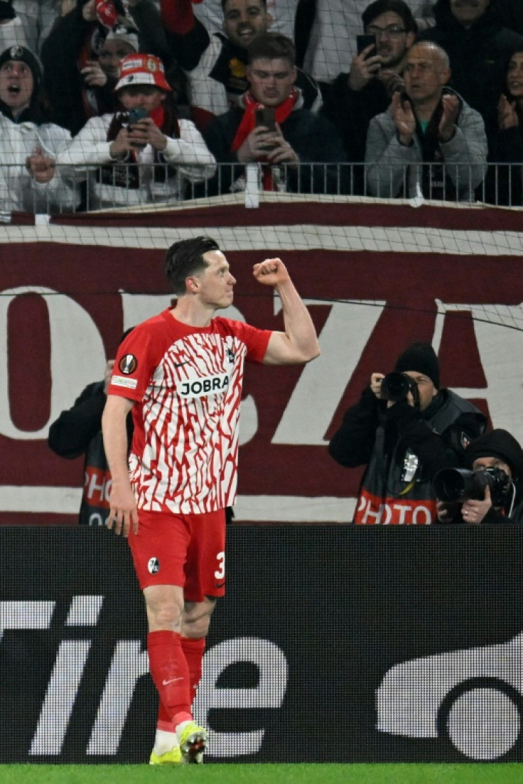 Michael Gregoritsch celebrates his winner for Freiburg against West Ham