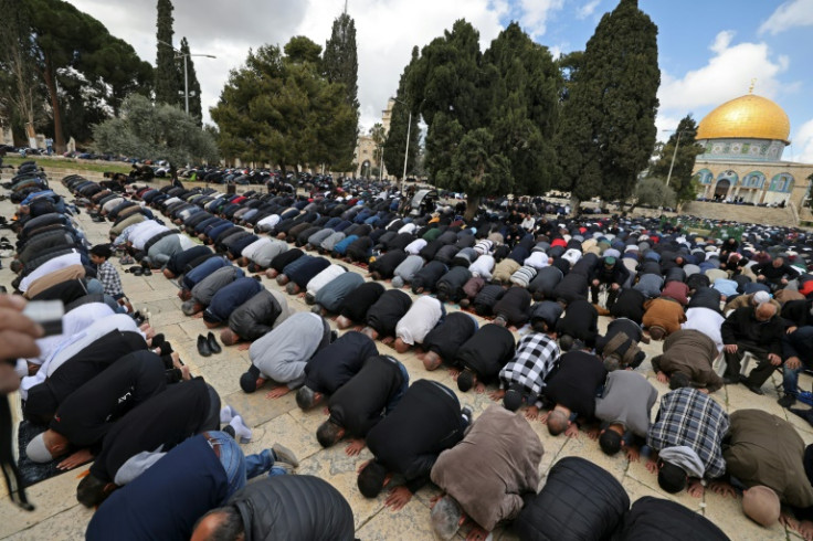 Palestinians join the first Friday prayers of Ramadan in the Al-Aqsa mosque compound in Israeli-annexed east Jerusalem, a flashpoint in previous years