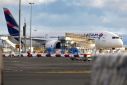 The LATAM Airlines Boeing 787 Dreamliner plane that suddenly lost altitude mid-flight, dropping violently and injuring dozens of travellers, is seen on the tarmac of the Auckland International Airport on March 12, 2024
