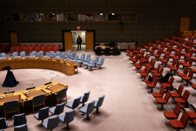The UN General Assembly chamber is seen in February 2023