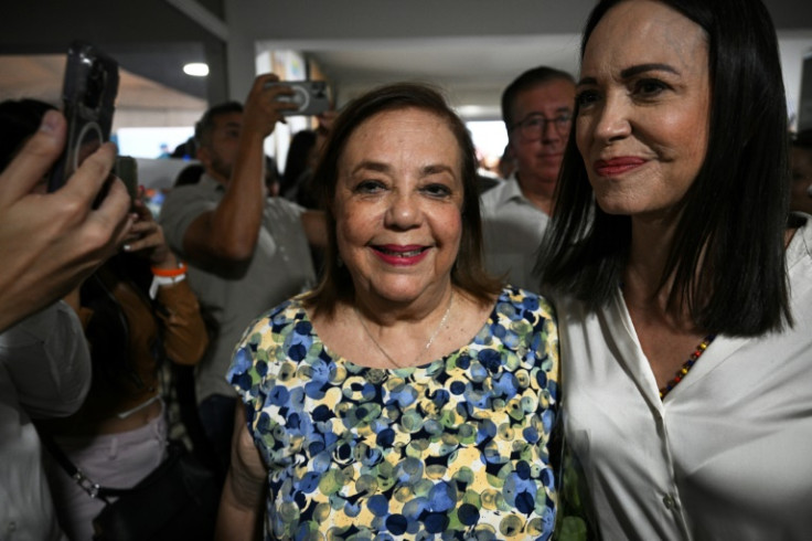 Corina Yoris (L) was chosen as a stand-in for opposition candidate Maria Corina Machado (R) in the July 28 presidential vote