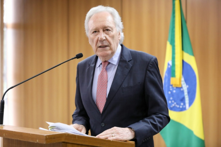 A handout photo released by Brazil's Ministry of Justice and Public Security shows Minister Ricardo Lewandowski speaking during a press conference regarding the Federal Police operation investigating the homicide of city councilor Marielle Franco