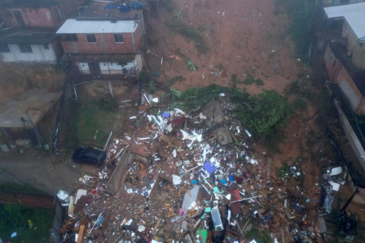 The rubble of homes destroyed by heavy rains in Petropolis, Brazil, on March 23, 2024